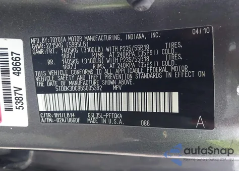 2011 Toyota Sienna Xle z USA, uszkodzony, nr VIN 5TDDK3DC9BS005392